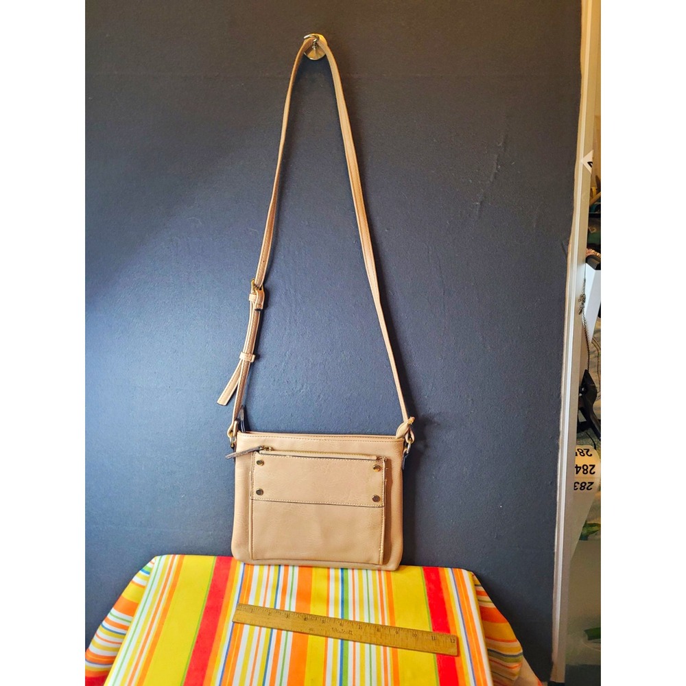 Enzo Angiolini Beige Small Pebbled Crossbody Bag, Zip, Inner Pockets, Gold HW